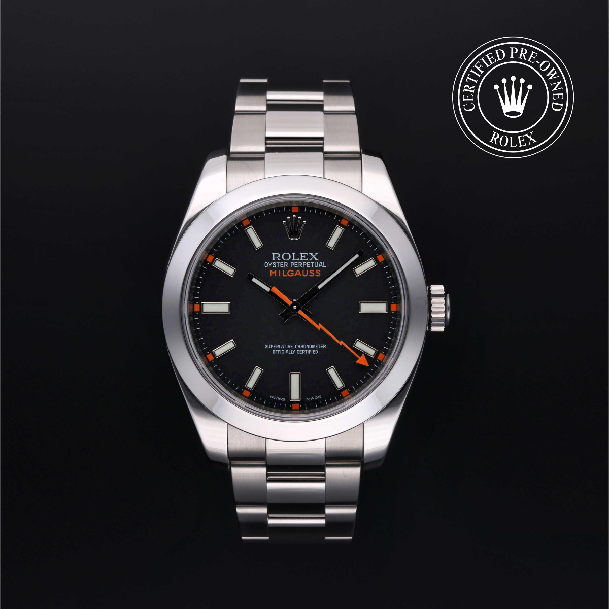 Rolex Certified Pre-Owned Milgauss Black and Orange Dial