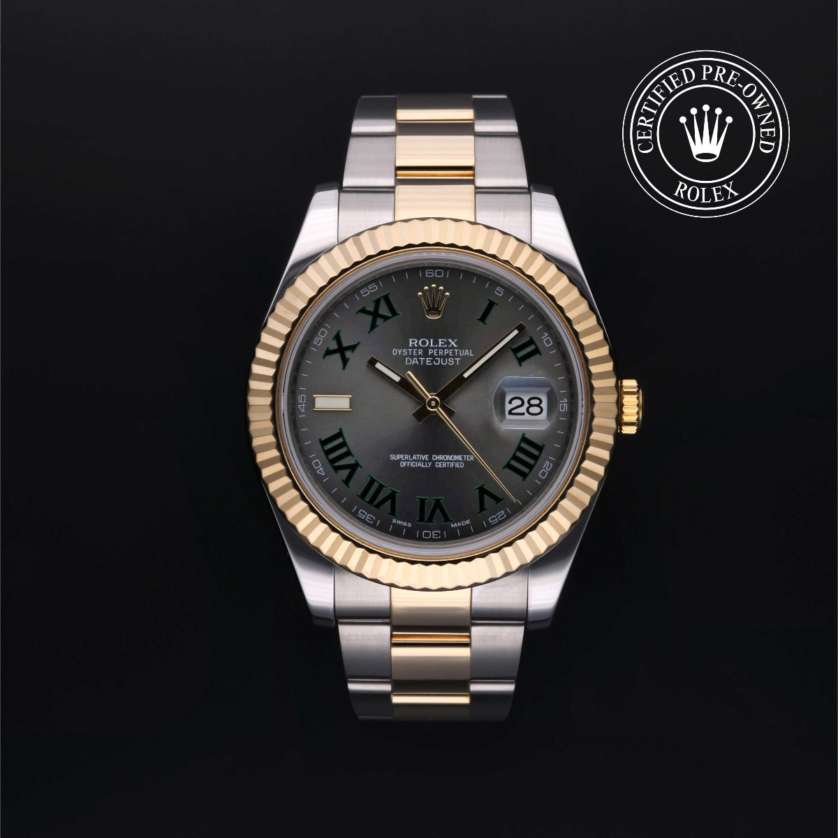 Rolex Certified Pre-Owned Datejust II Rolesor 18k Yellow Slate Roman Dial