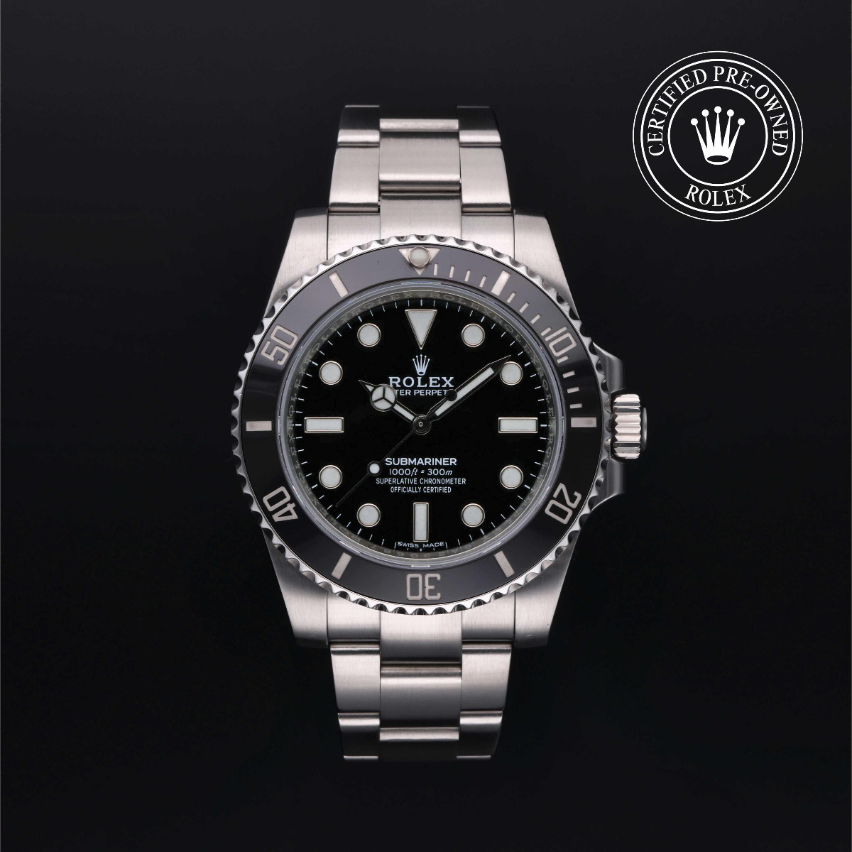 Rolex Certified Pre-Owned Submariner Black Bezel Black Dial No Date