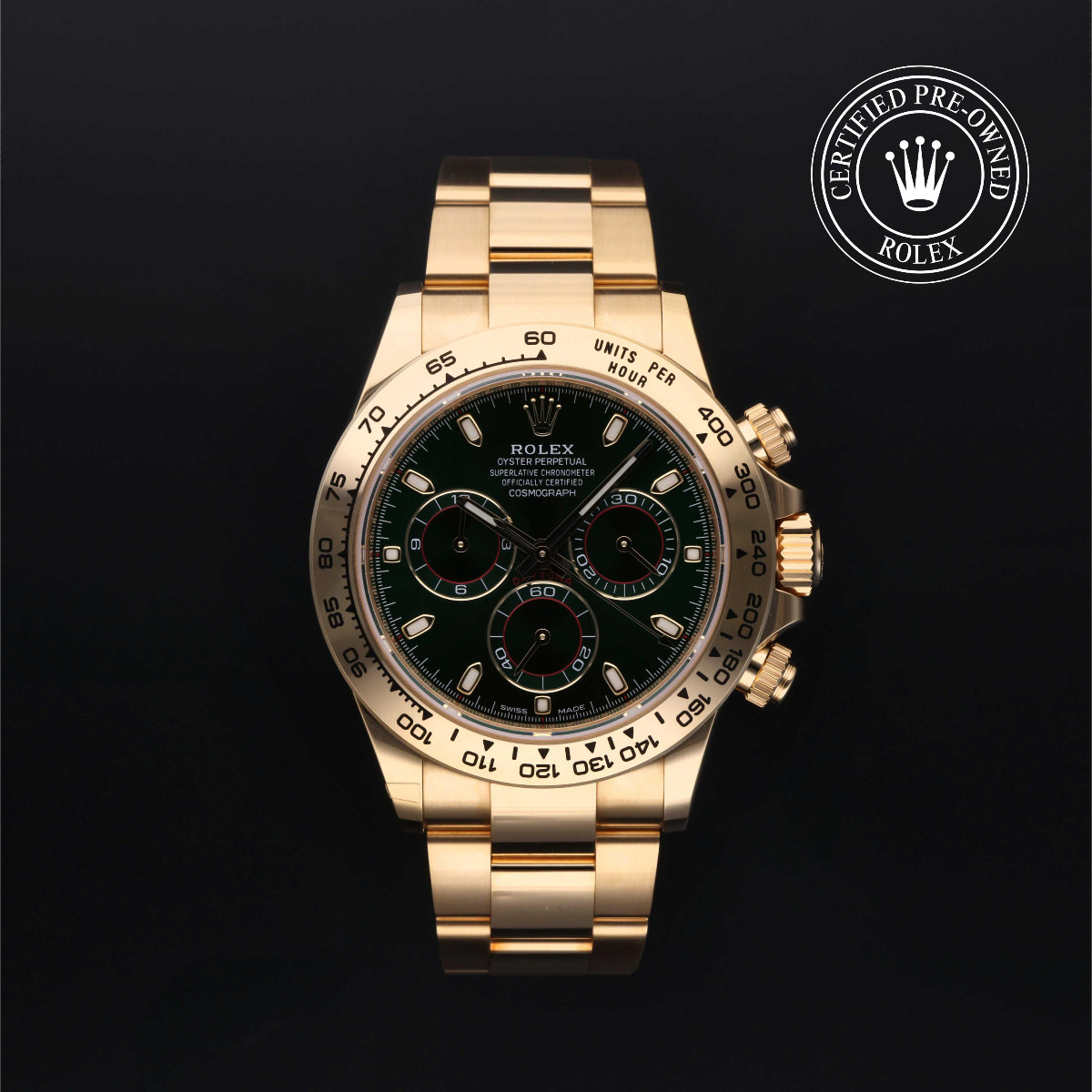 Rolex Certified Pre-Owned Cosmograph Daytona Gold 18k Yellow Green Dial