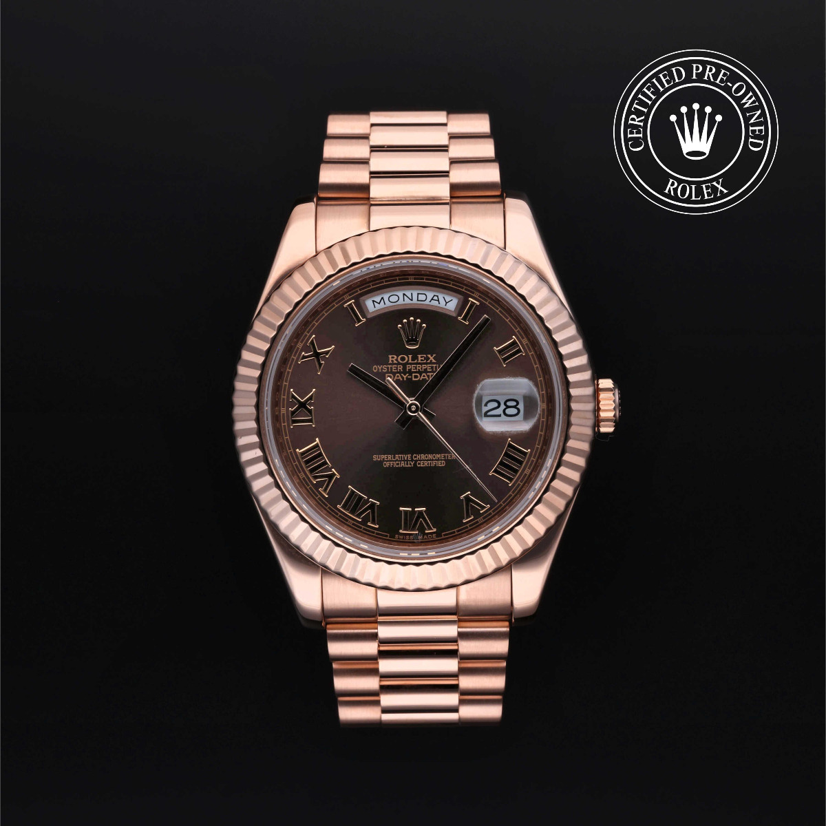 Rolex Certified Pre-Owned Oyster Perpetual Day-Date II Gold 18k Red Chocolate Roman Dial