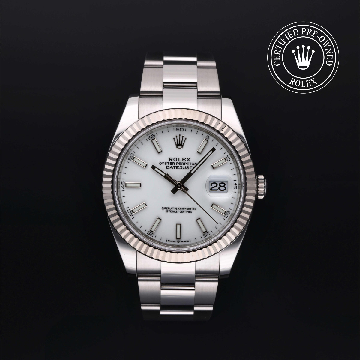 Rolex Certified Pre-Owned Datejust 41 Steel Fluted Bezel White Dial