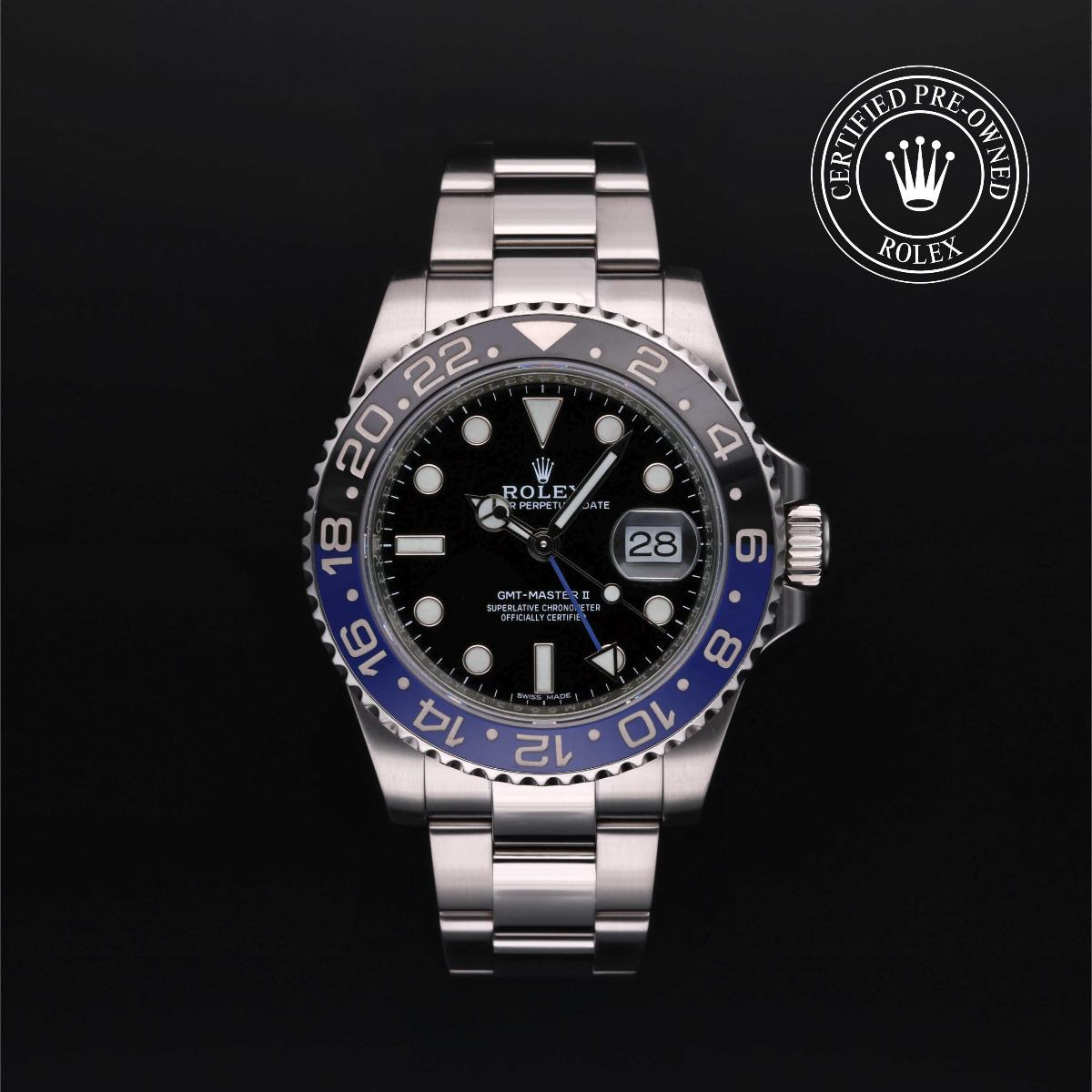 Rolex Certified Pre-Owned GMT-Master II Black and Blue Bezel Black Dial