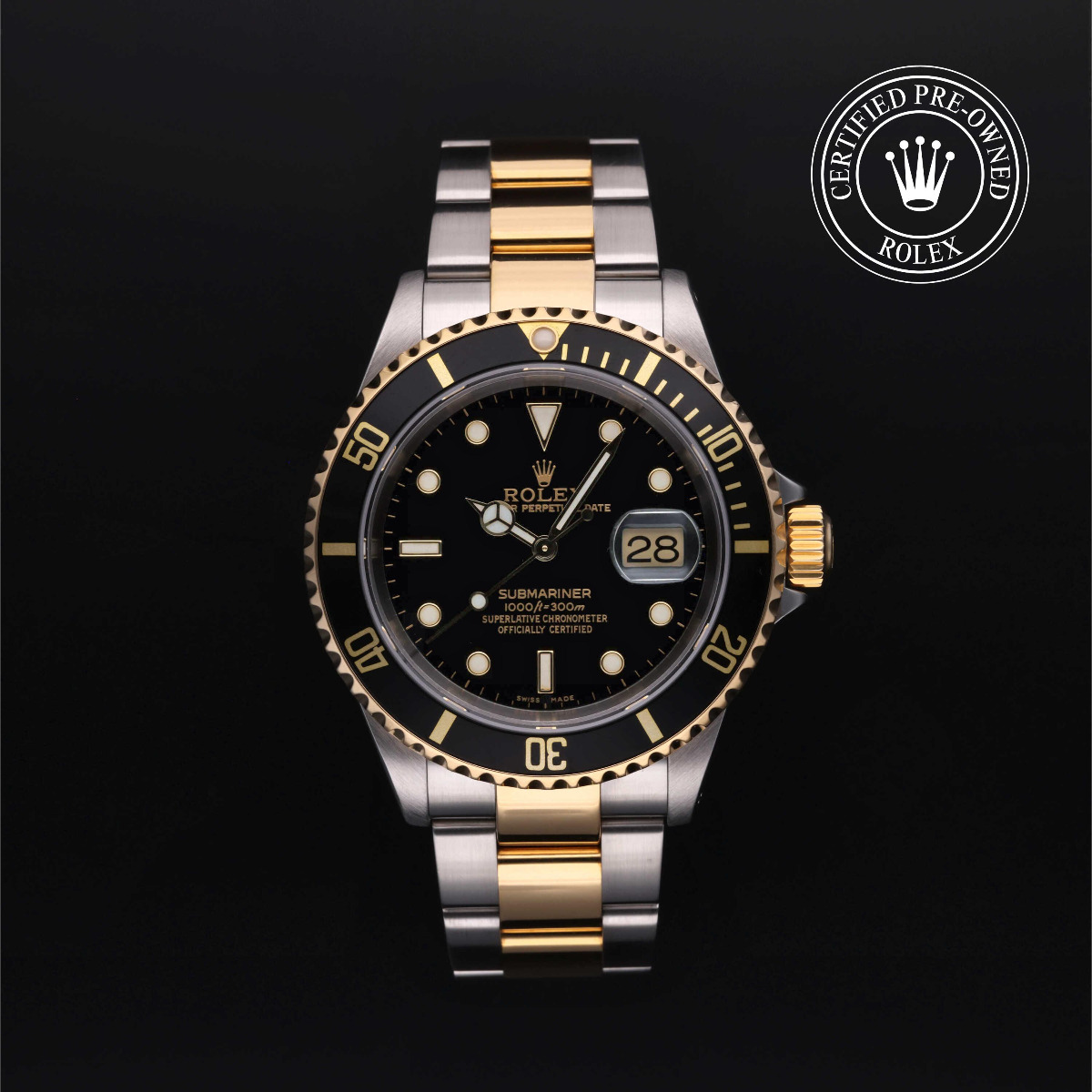 Rolex Certified Pre-Owned Oyster Perpetual Submariner Date Rolesor 18k Yellow Black Dial