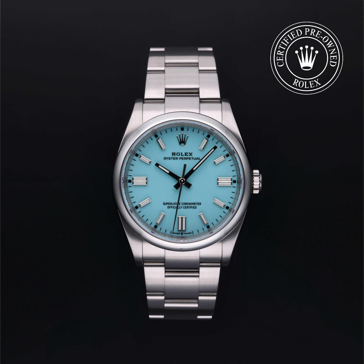 Rolex Certified Pre-Owned Oyster Perpetual 36 Steel Domed Bezel Turquoise Dial 
