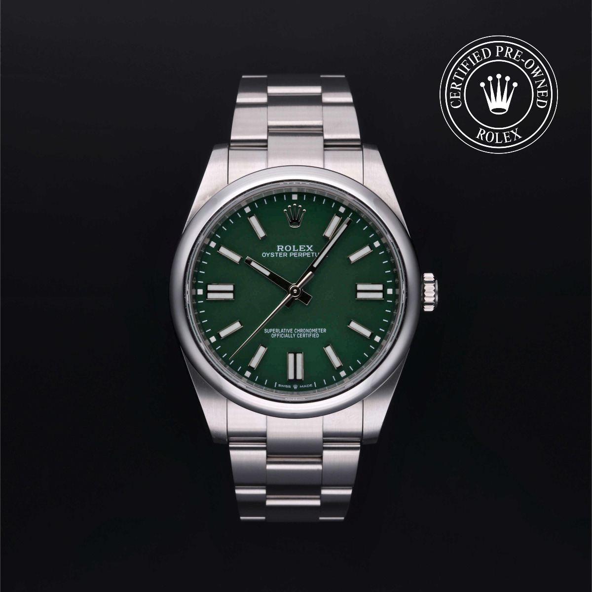 Rolex Certified Pre-Owned Oyster Perpetual 41 Steel Domed Bezel Green Dial