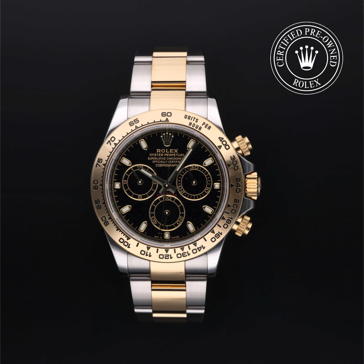 Rolex Certified Pre-Owned Cosmograph Daytona Rolesor 18k Yellow Black Dial