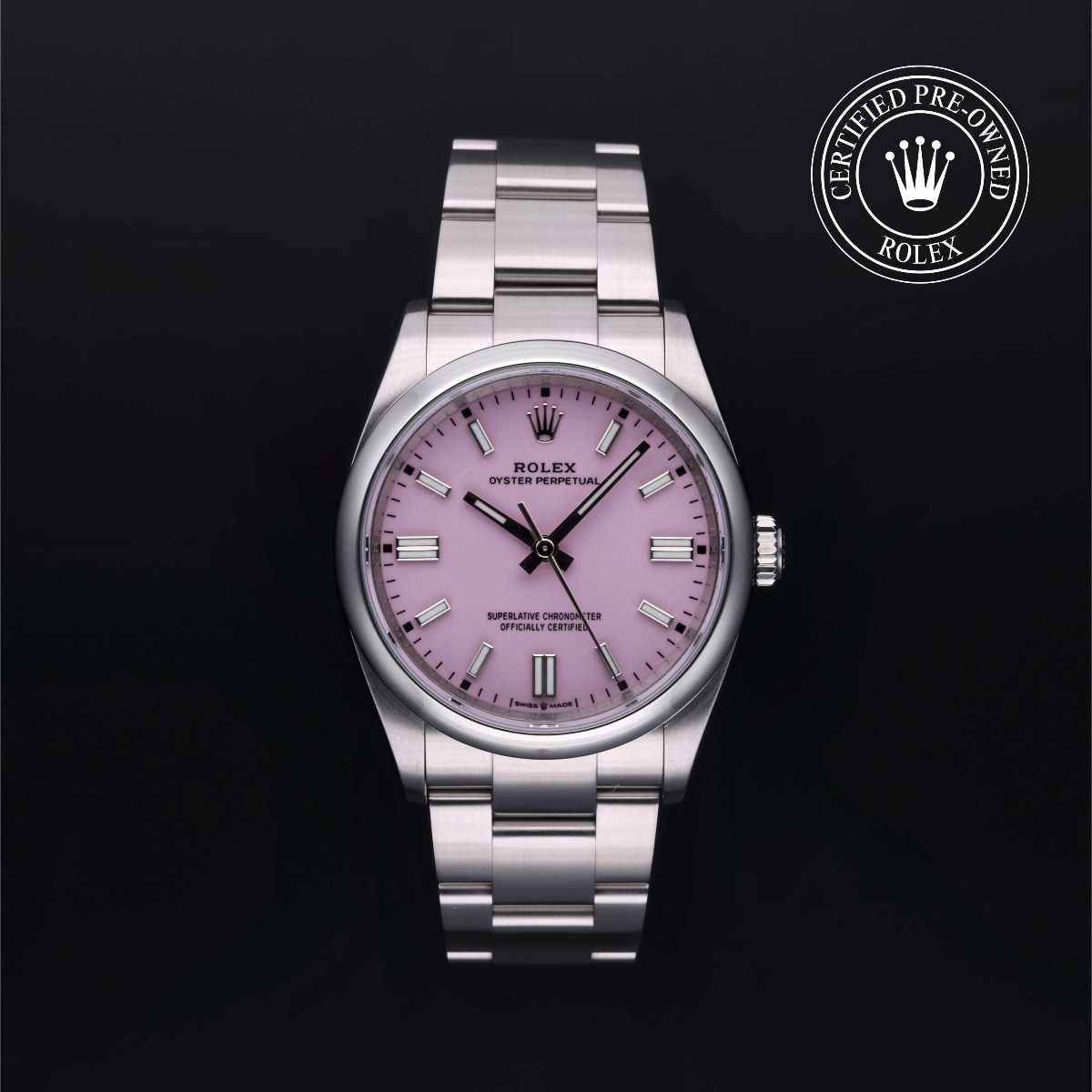 Rolex Certified Pre-Owned Oyster Perpetual 36 Steel Domed Bezel Pink Dial
