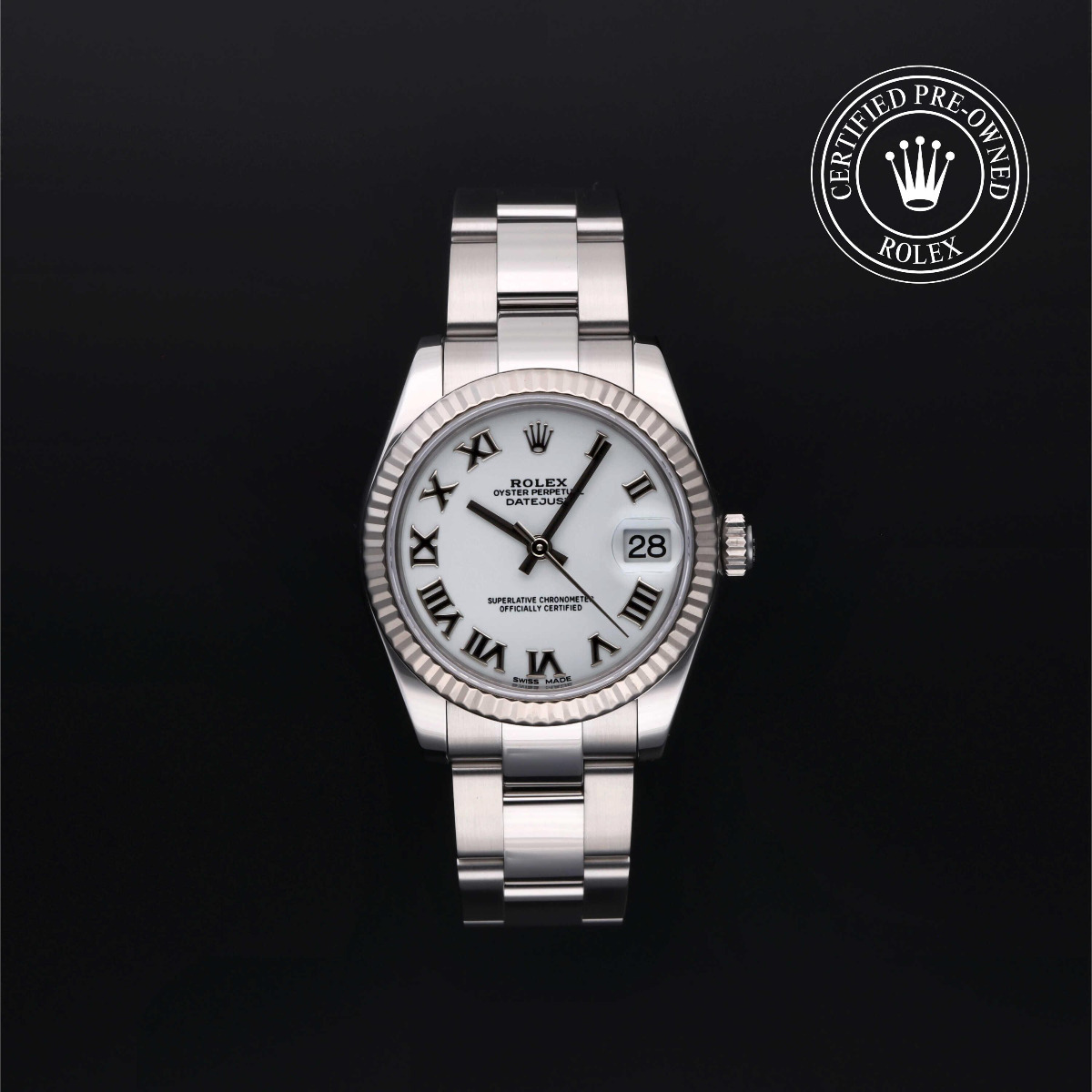 Rolex Certified Pre-Owned Datejust 31 Rolesor 18k White Fluted Bezel White Roman Dial