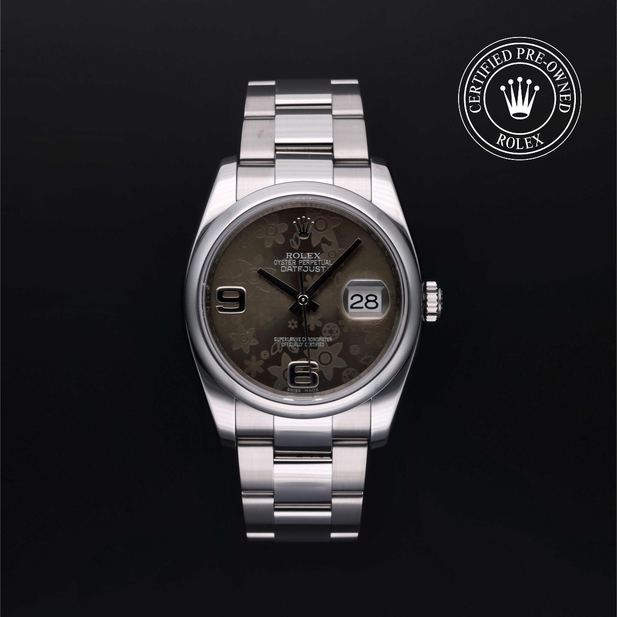 Rolex Certified Pre-Owned Datejust 36 Steel Bronze Floral Dial with Arabic Numerals