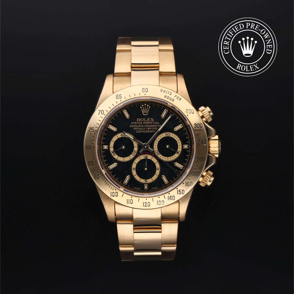 Rolex Certified Pre-Owned Cosmograph Daytona Gold 18k Yellow Black Dial