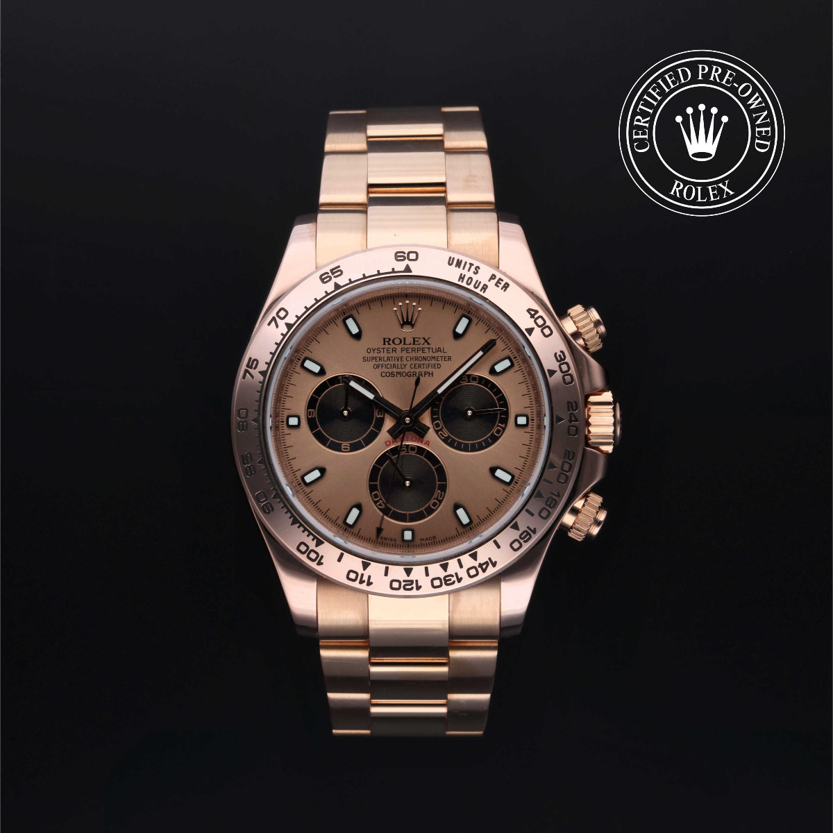 Rolex Certified Pre-Owned Cosmograph Daytona 18k Red Gold Rose Dial with Black Counters