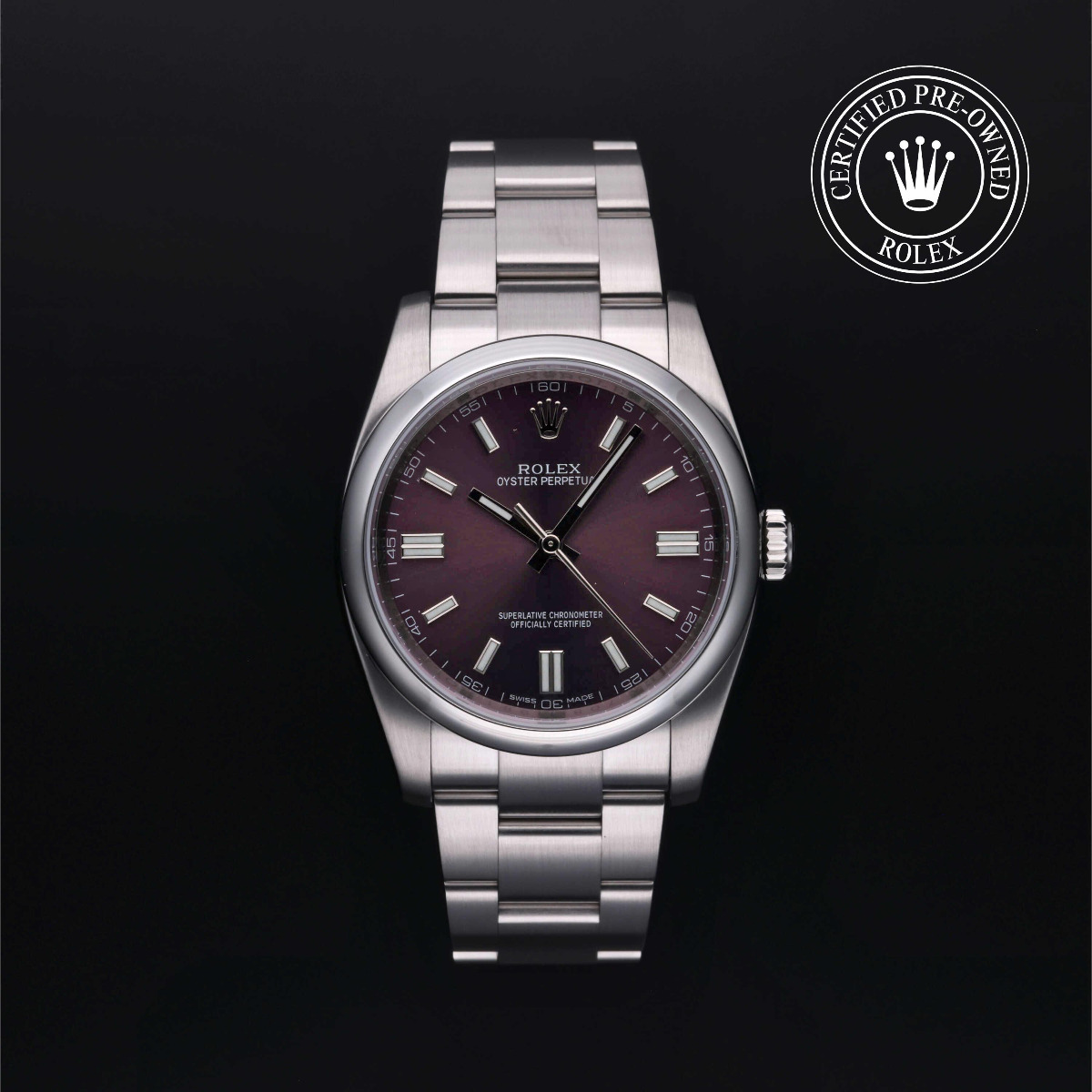 Rolex Certified Pre-Owned Oyster Perpetual 36 Steel Red Grape Dial