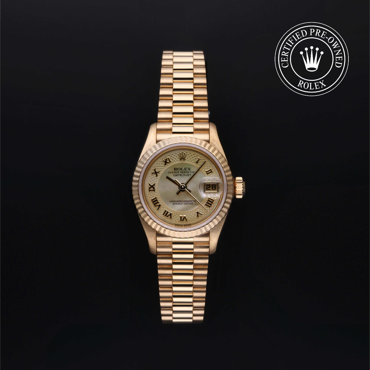 Rolex Certified Pre-Owend Oyster Perpetual Lady-Datejust 26 Gold 18k Yellow MOP Roman Dial