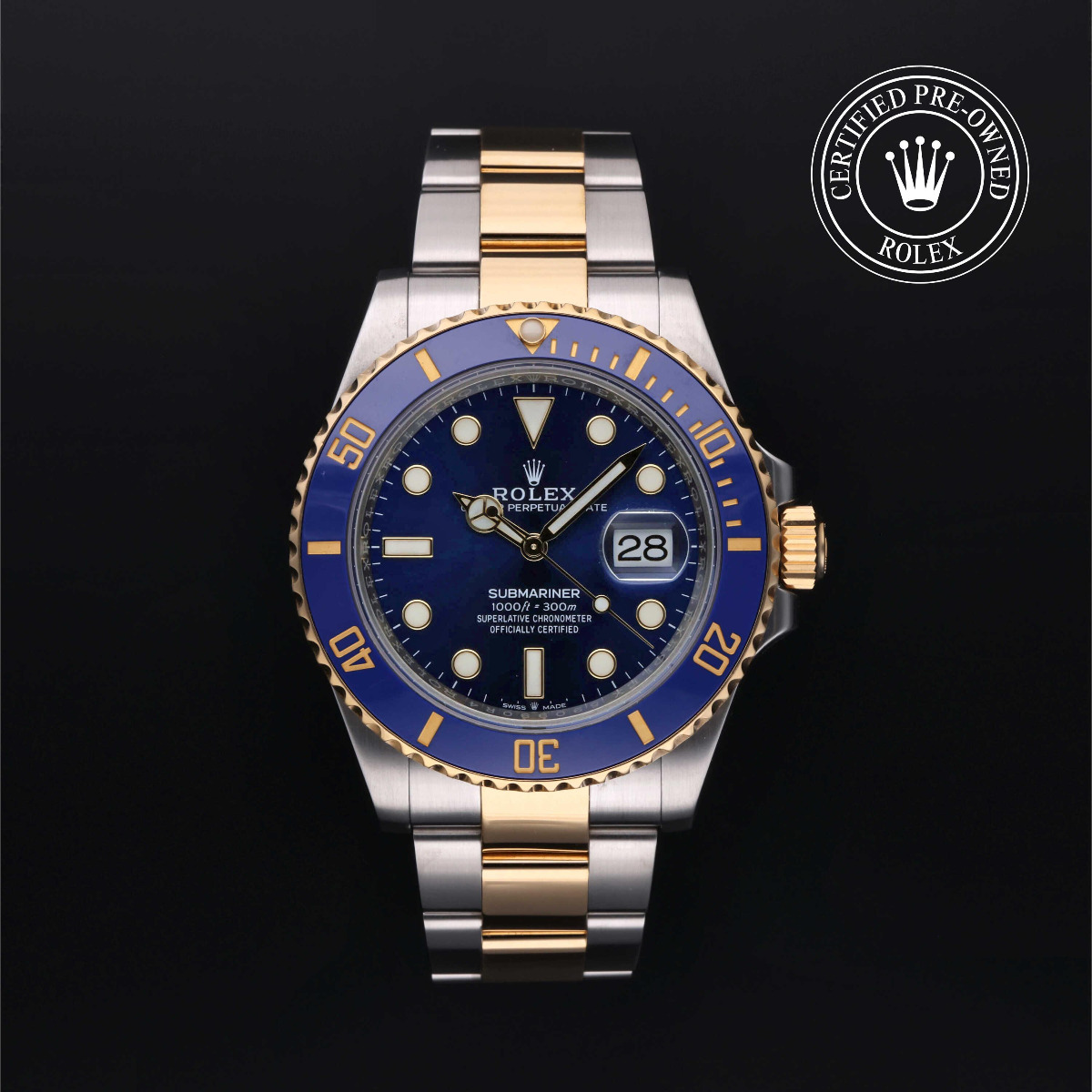 Rolex Certified Pre-Owend Submariner Date Rolesor 18k Yellow Blue Dial