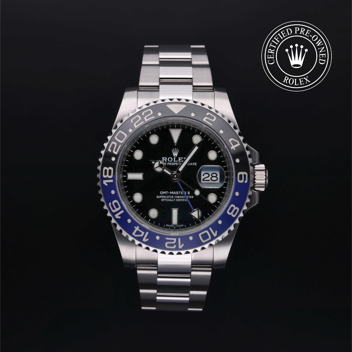 Rolex Certified Pre-Owned GMT-Master II 40 Steel Black and Blue Bezel Black Dial