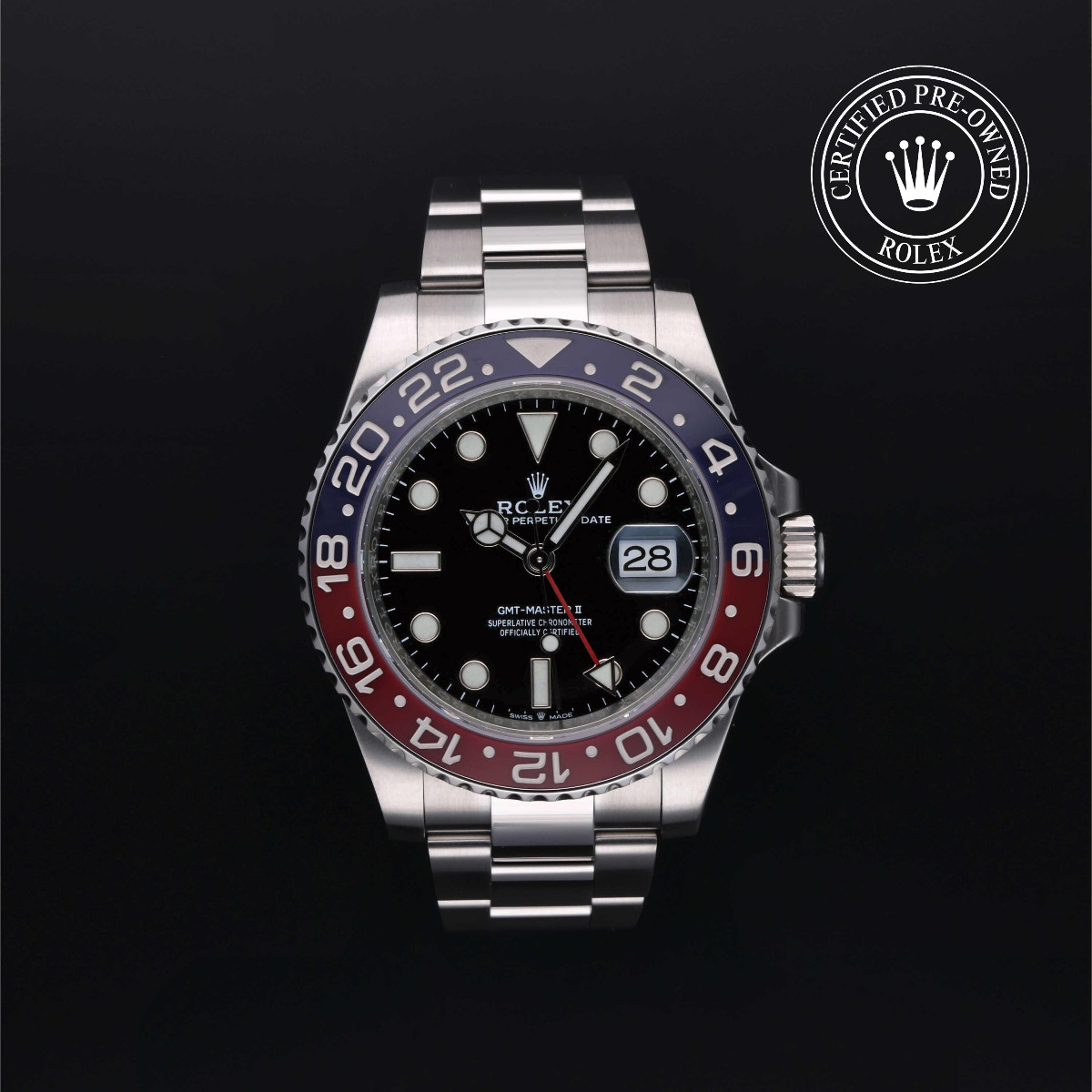 Rolex Certified Pre-Owned GMT-Master II Steel Red and Blue Bezel Black Dial