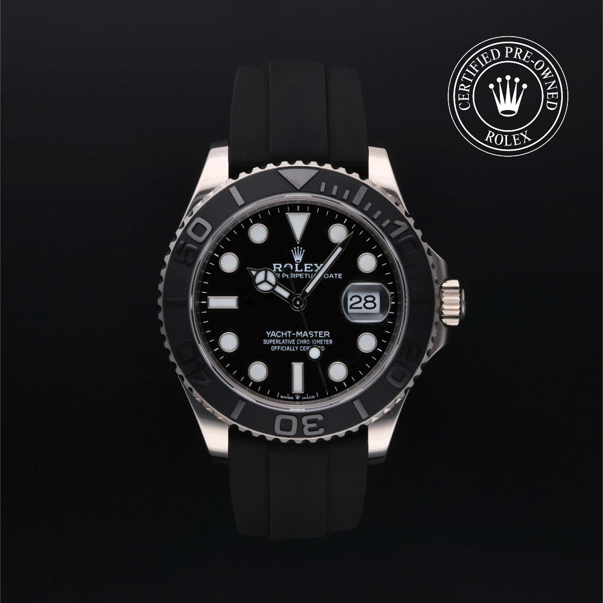 Rolex Certified Pre-Owned Yacht-Master 42 Gold 18k White Black Dial