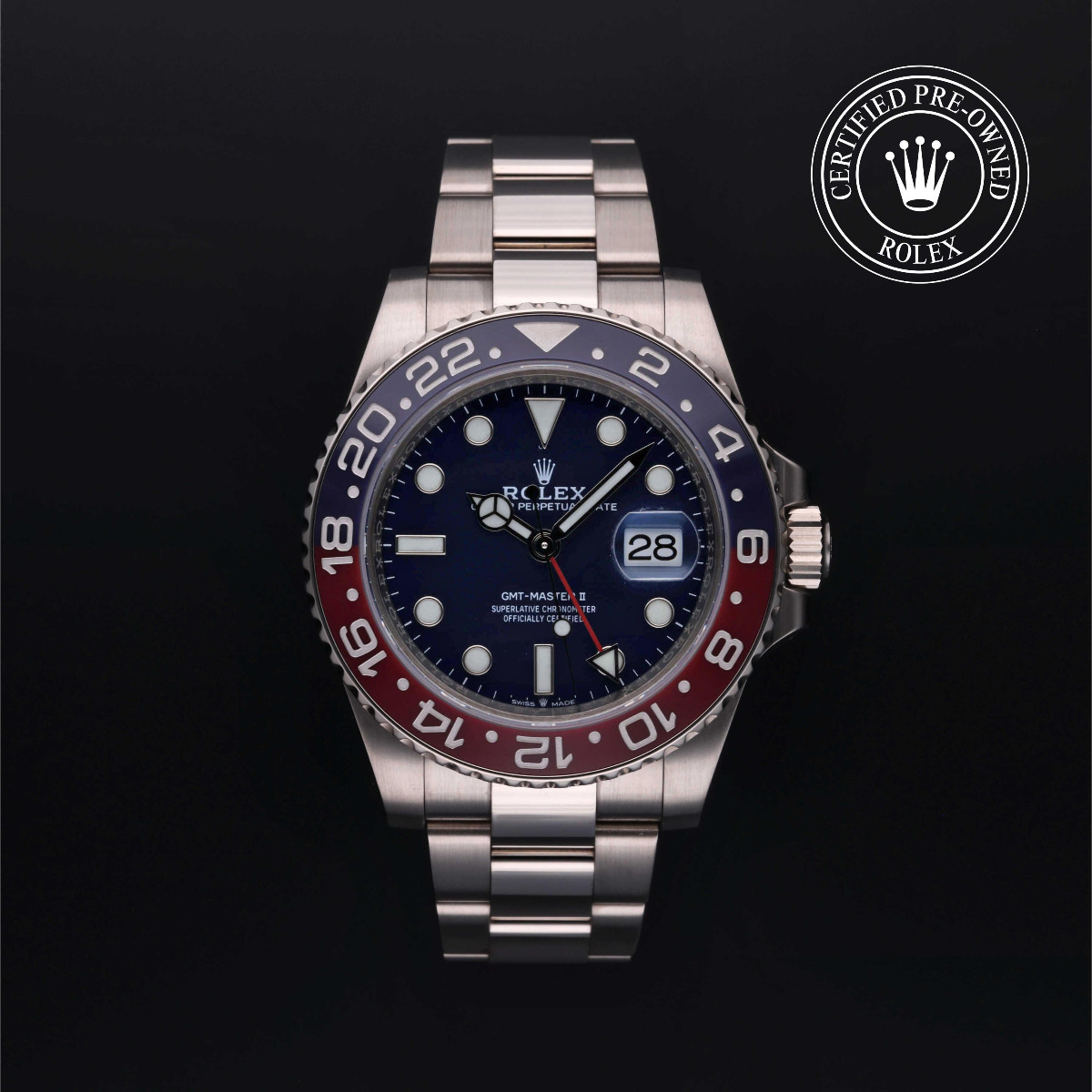 Rolex Certified Pre-Owned GMT-Master II 18k White Gold Red and Blue Bezel Blue Dial