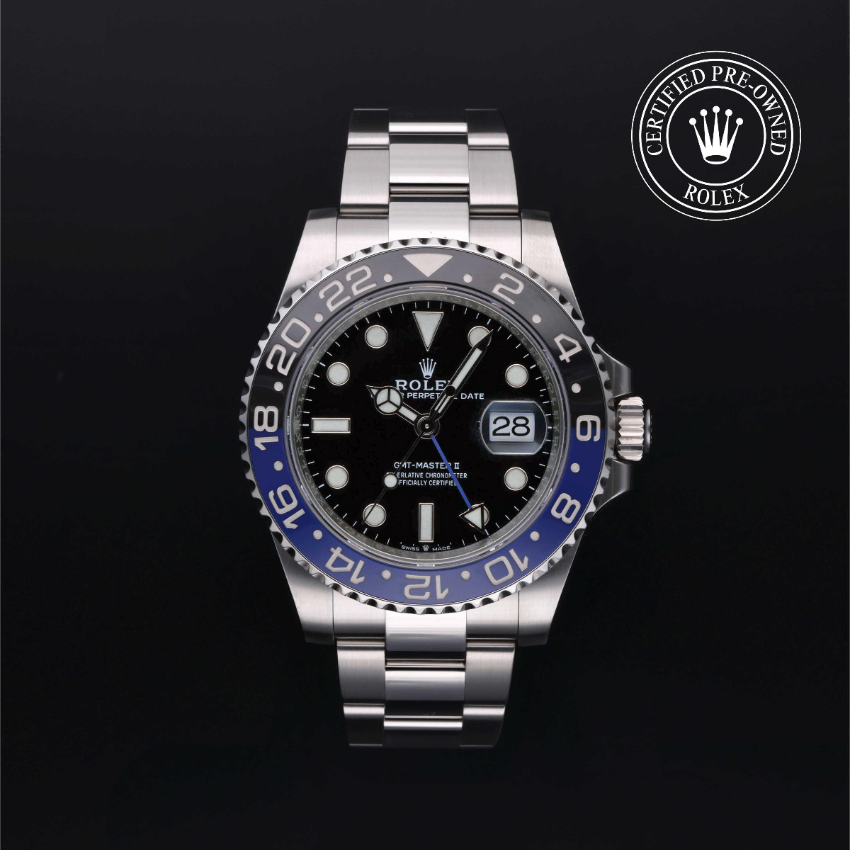 Rolex Certified Pre-Owned GMT-Master II Black and Blue Bezel Black Dial
