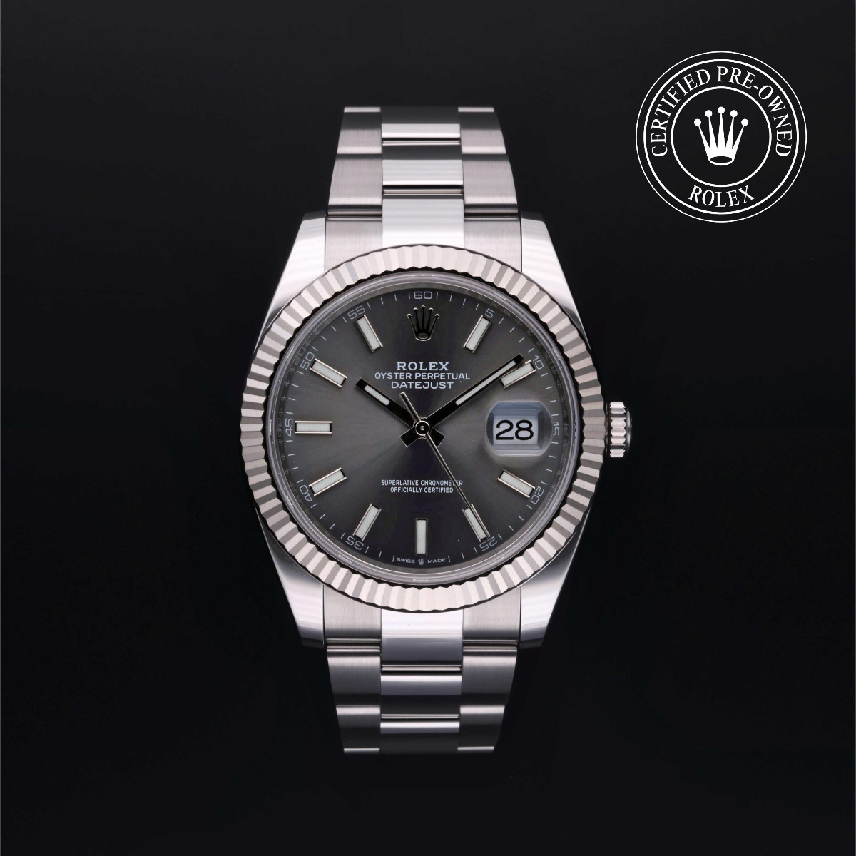 Rolex Certified Pre-Owned Datejust 41 Rolesor 18k White Fluted Bezel Slate Stick Dial
