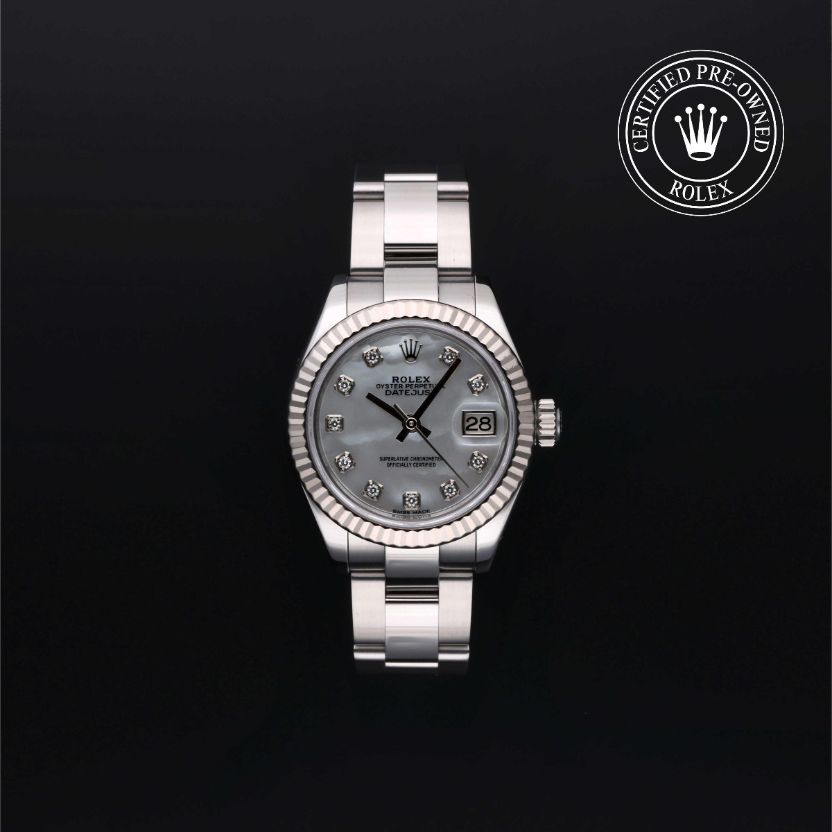 Rolex Certified Pre-Owned Lady-Datejust Rolesor 18k White Fluted Bezel Mother of Pearl Diamond Index Dial