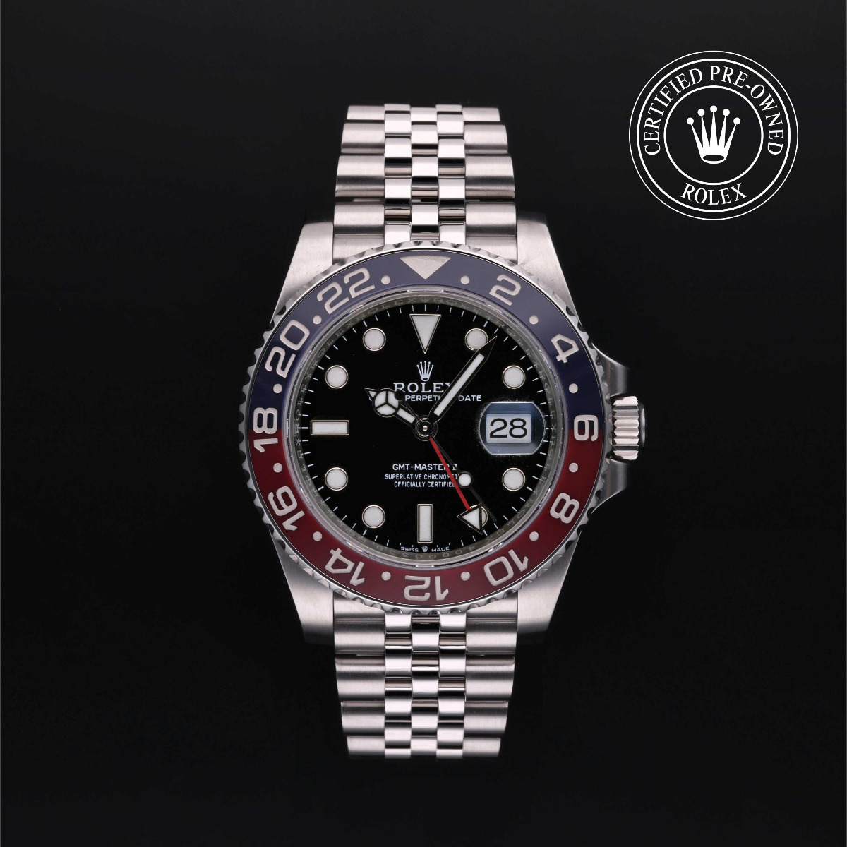 Rolex Certified Pre-owned GMT-Master II Steel Red and Blue Bezel jubilee Bracelet