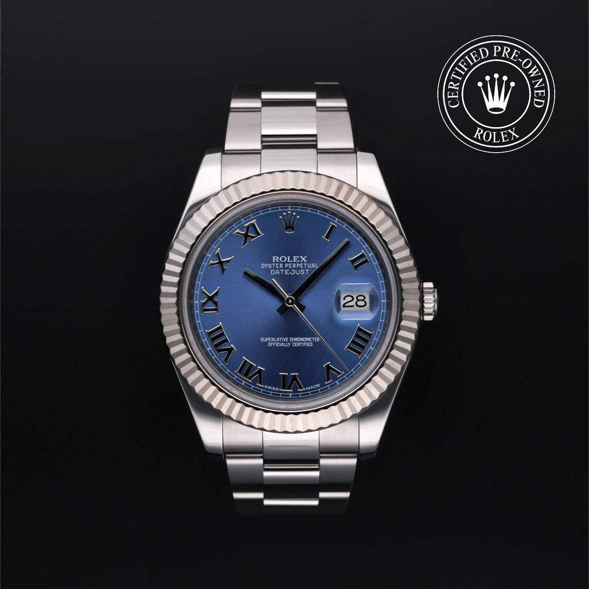Rolex Certified Pre-Owned Datejust II 41mm Rolesor 18k White Fluted Bezel Blue Roman Dial