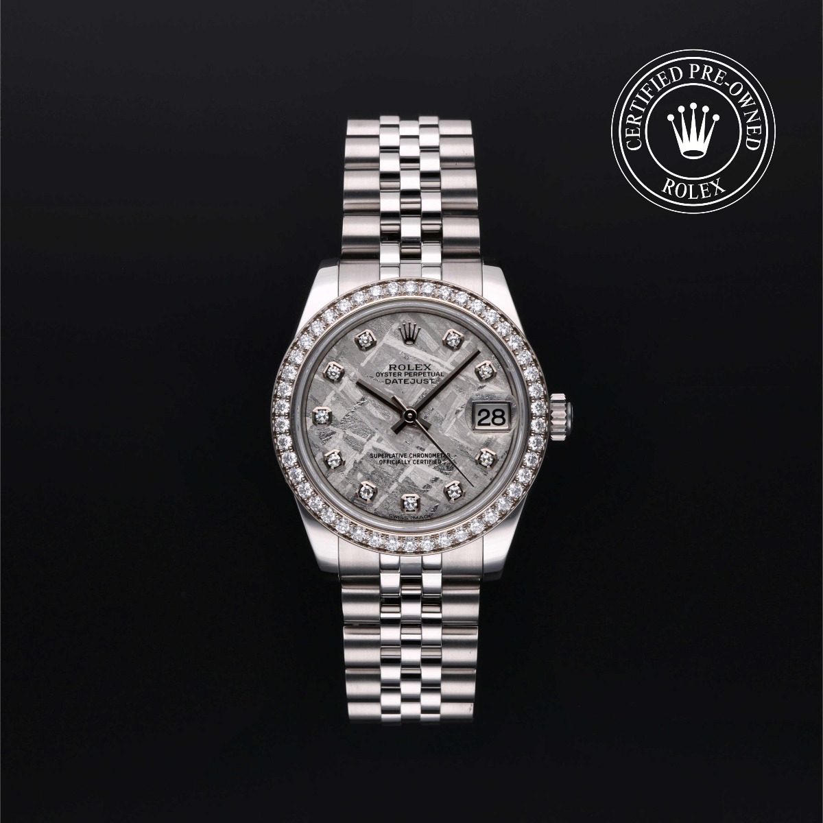 Rolex Certified Pre-Owned Datejust 31 Rolesor 18k White Diamond Bezel Meteorite Diamond index Dial