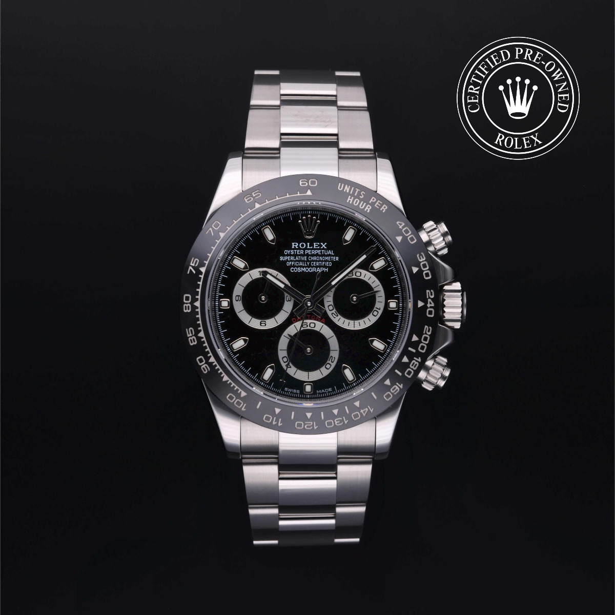 Rolex Certified Pre-Owned Cosmograph Daytona Steel Black Bezel Black Dial