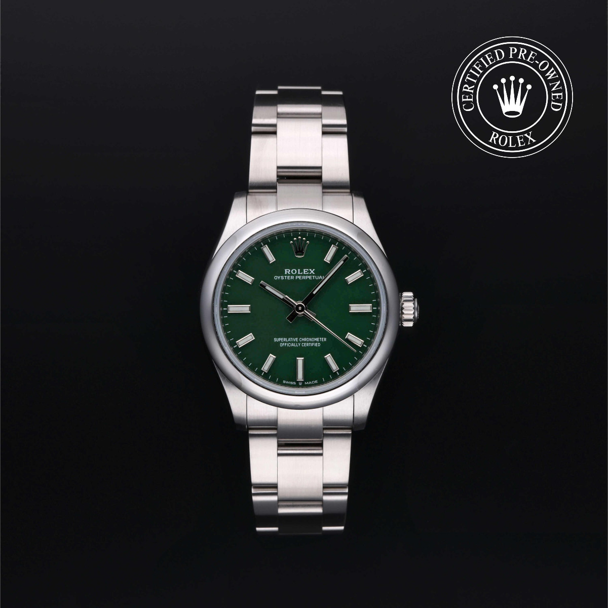Rolex Certified Pre-Owned Oyster Perpetual 31 Steel Green Stick Dial