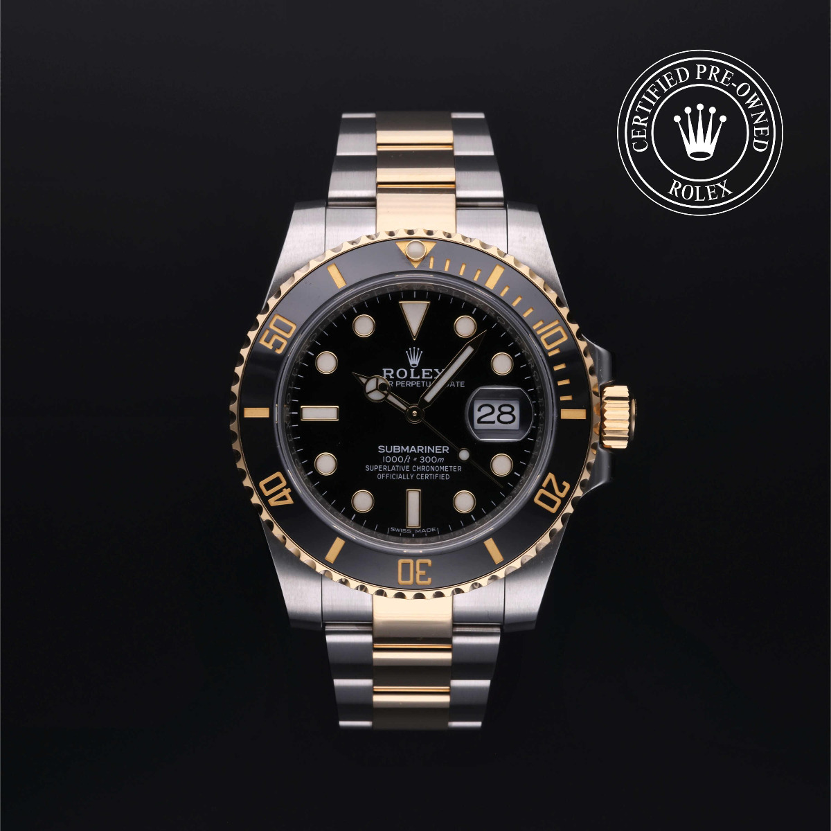 Rolex Certified Pre-Owned Submariner Date 40 Rolesor 18k Yellow Black Dial