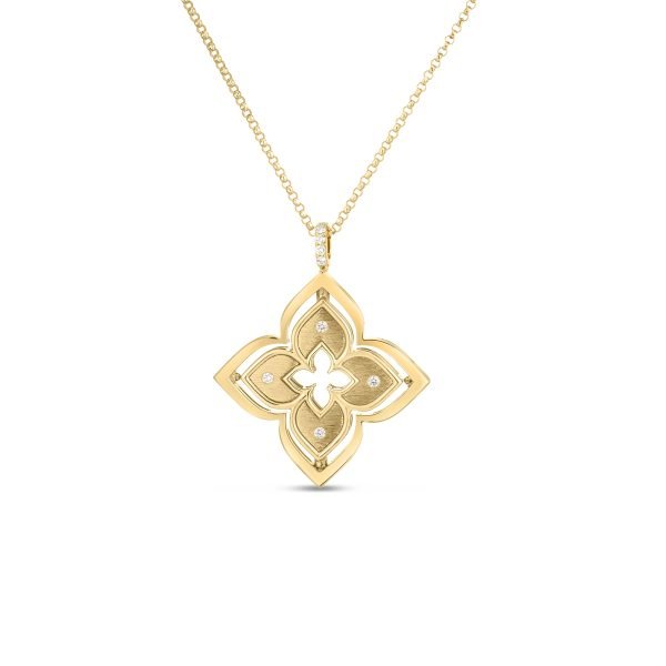 Roberto Coin Venetian Princess Pirouette 18k Yellow Gold Diamond And Turquoise Flower Necklace
