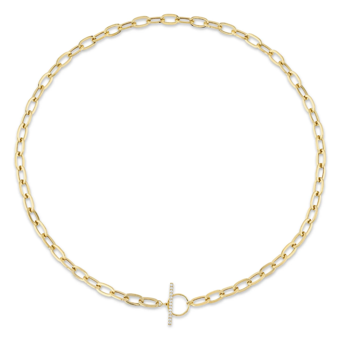 London Collection 14k Yellow Gold Pave Diamond Toggle Paperclip Link Necklace