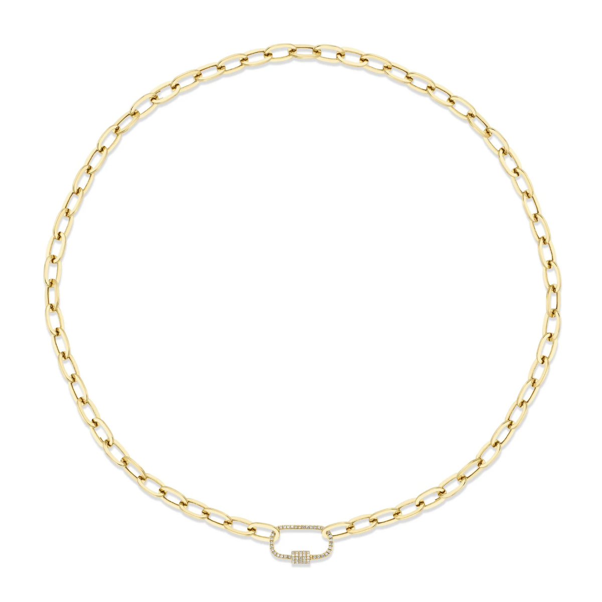 London Collection 14k Yellow Gold Pave Diamond Clasp Paperclip Link Necklace