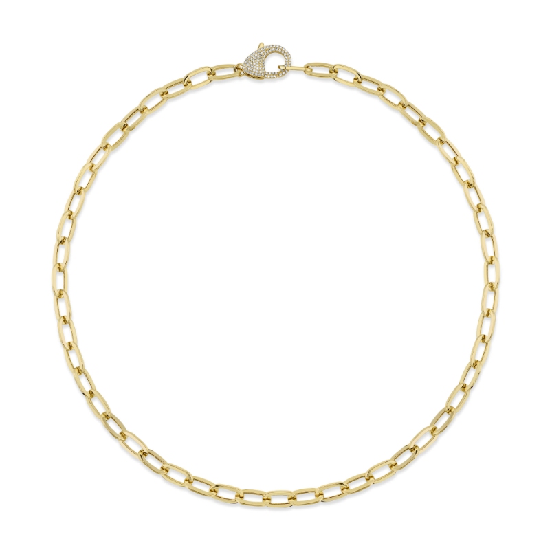 London Collection 14k Yellow Gold Pave Diamond Claw Clasp Paperclip Link Necklace