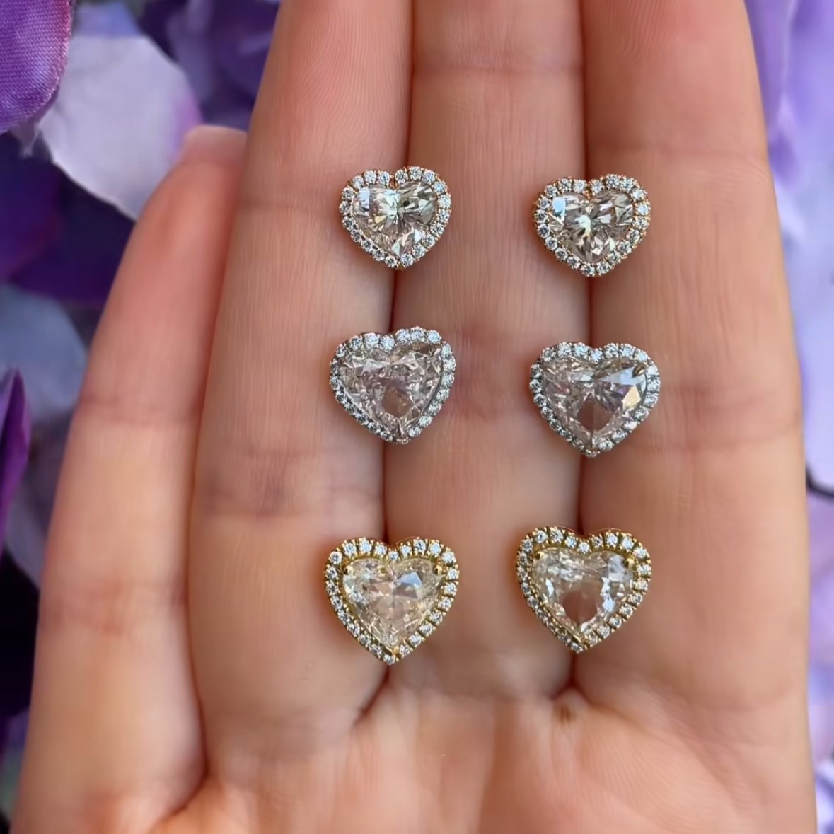 London Collection Platinum Heart Shape Diamond Stud Earrings