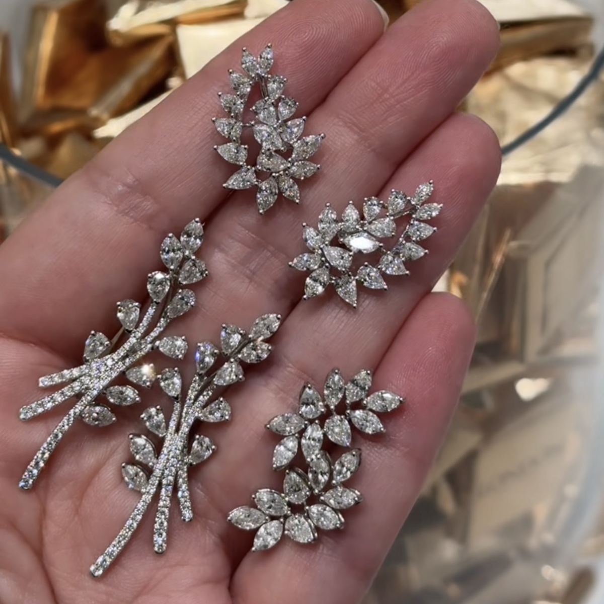 London Collection 18k White Gold Marquise and Pear Shape Diamond Ear Climbers