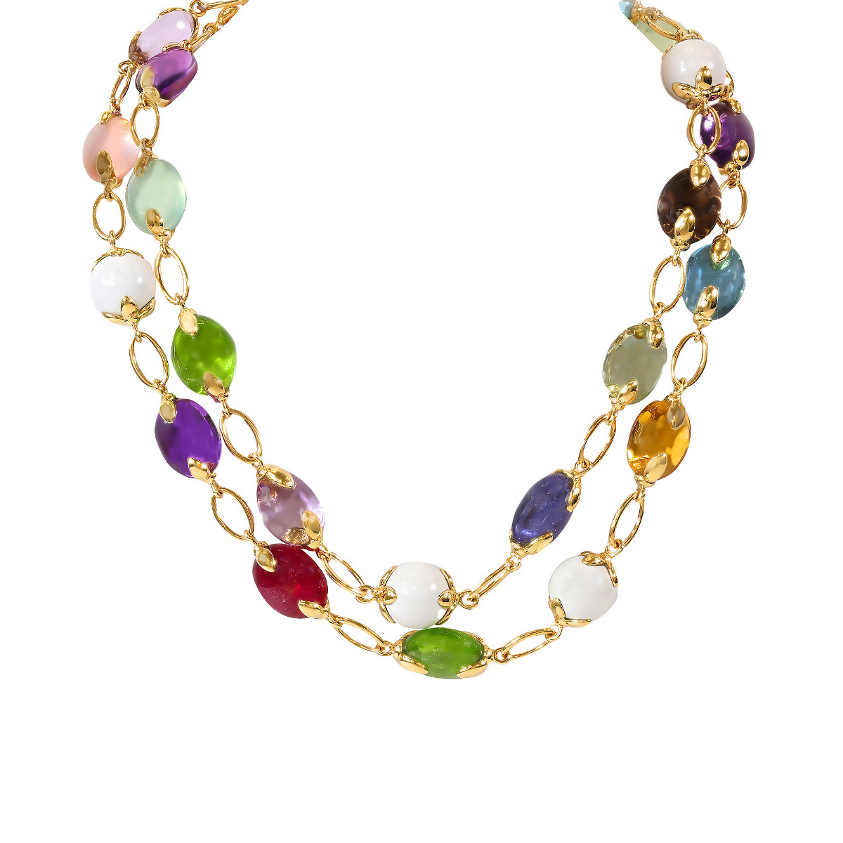 Verdura Fulco 18k Yellow Gold Mixed Stone Bead Necklace